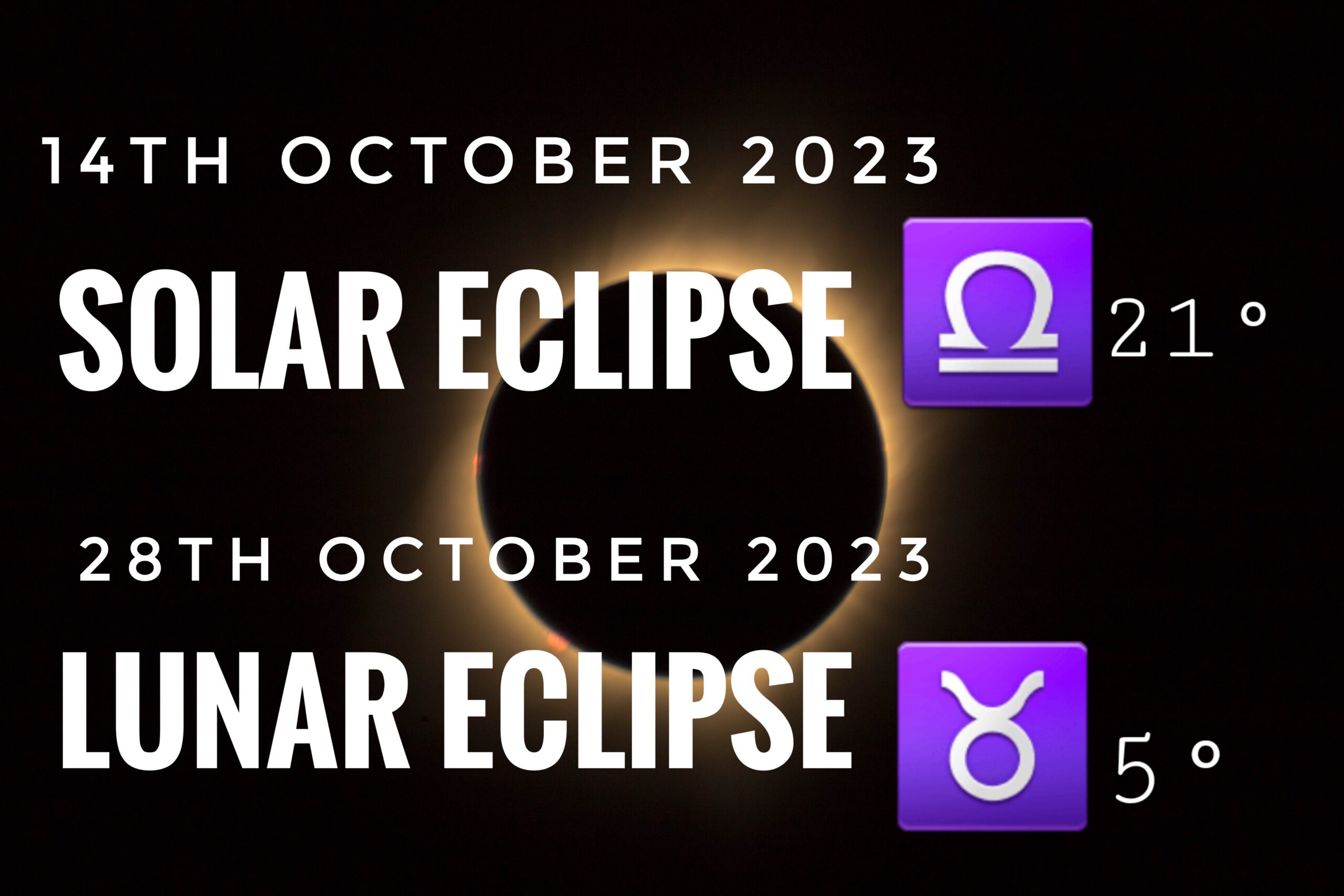 On the 14th of October 2023, a Solar Eclipse will occur in the zodiac sign of Libra. This will be followed by a Lunar Eclipse on the 28th of October 2023, which will take place in Taurus. 
